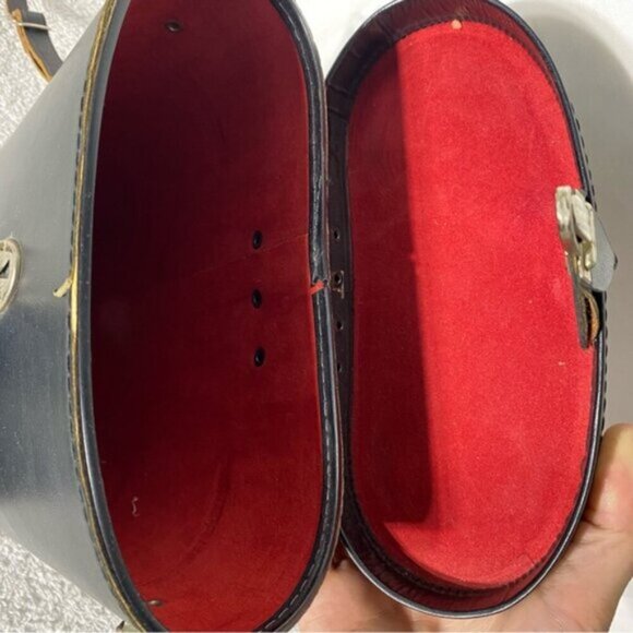 Vintage Black Leather Binoculars Case with Strap & Lens Caps - Picture 13 of 16